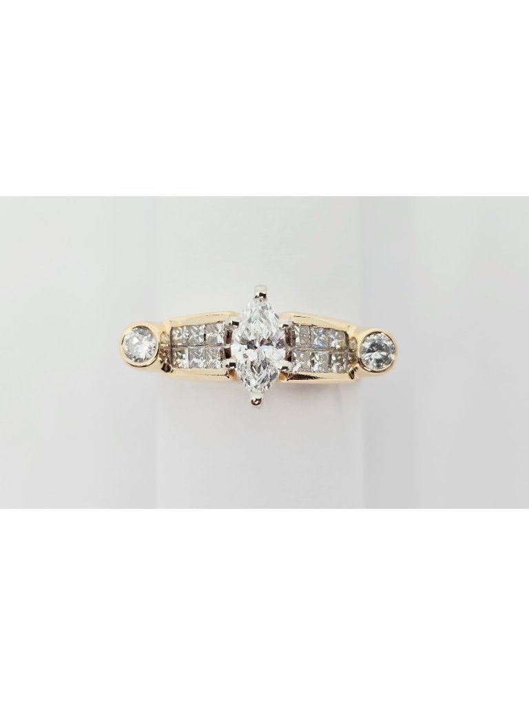 Unique 14k Solid Yellow Gold Marquise Princess  Round Diamond Ring  Size 625